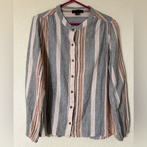 Sanctuary Top Women Gray/Orange Linen Blend Long Sleeve Button Up Size Large